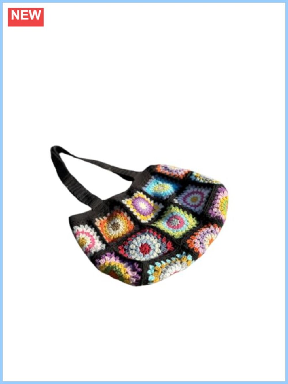 Handmade Crochet Granny Square Tote Bag Boho Retro Floral Shoulder Purse